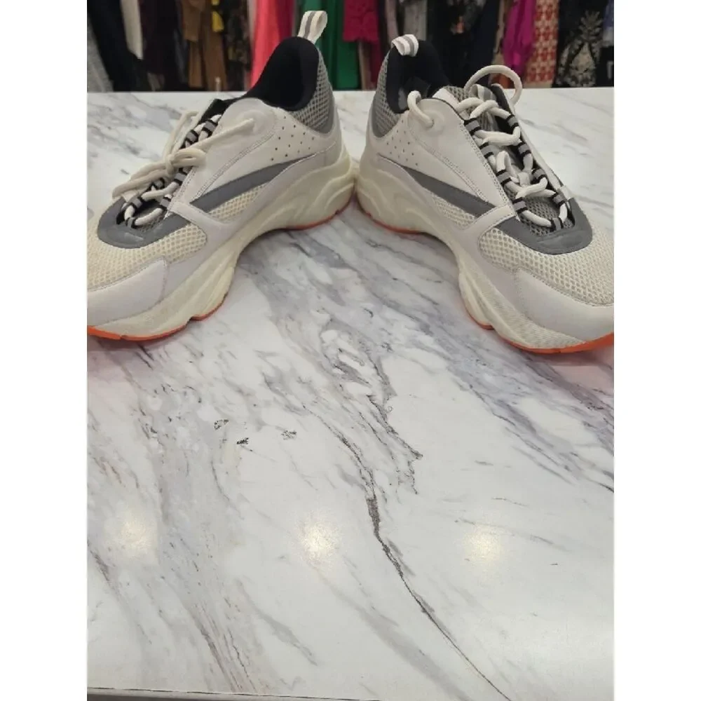 Dior Men’s Athletic Sneakers in White, Gray, Black with Orange Sole